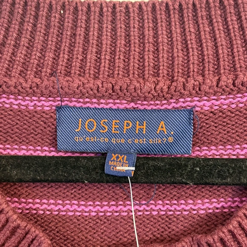Joseph A. Striped‎ Embroidered Crewneck Sweater Women XXL Burgundy, Pink Floral